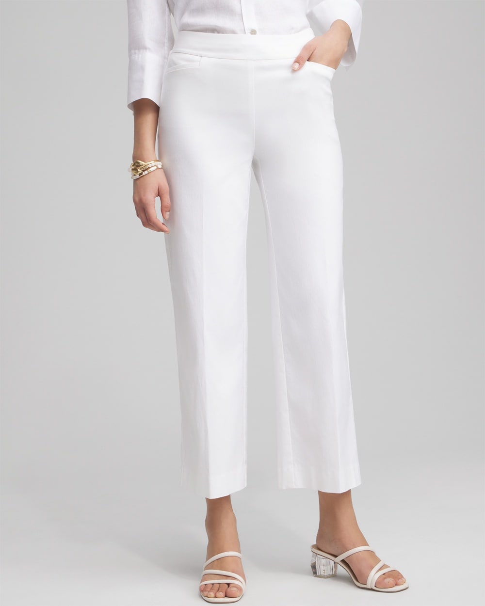 Shop Chico's Brigitte Wide Leg Cropped Pants In White Size 8p/10p Petite |