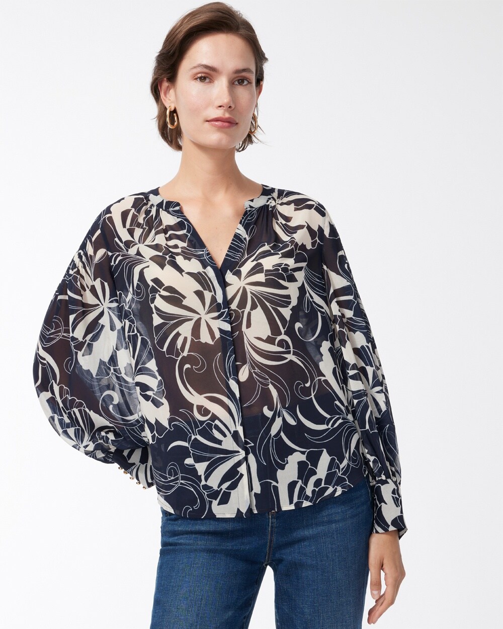 Floral Pintuck Sleeve Shirt