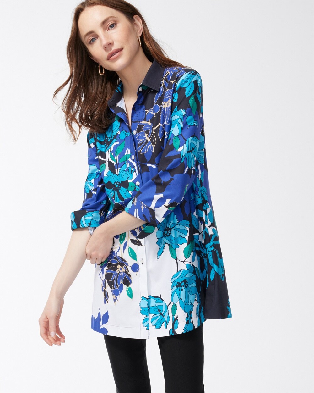 No Iron Stretch 3/4 Sleeve Floral Tunic