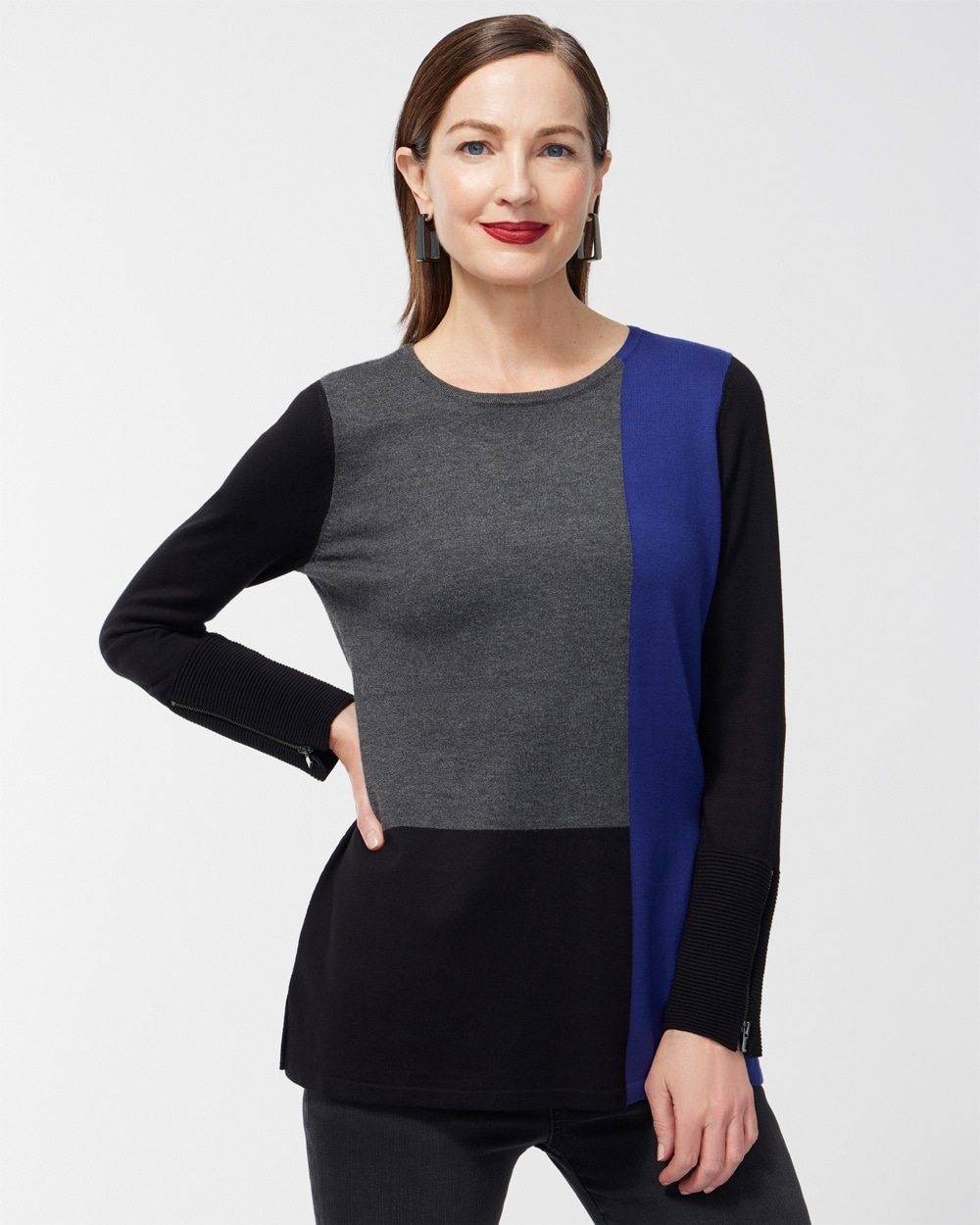 Colorblock Zipper Detail Sweater Tunic