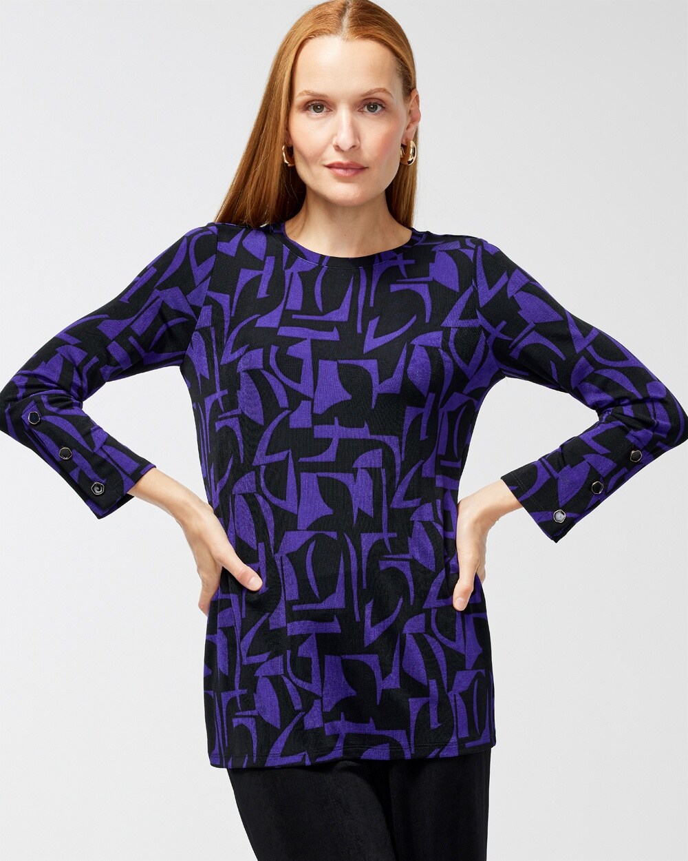 Travelers Abstract Button Sleeve Top