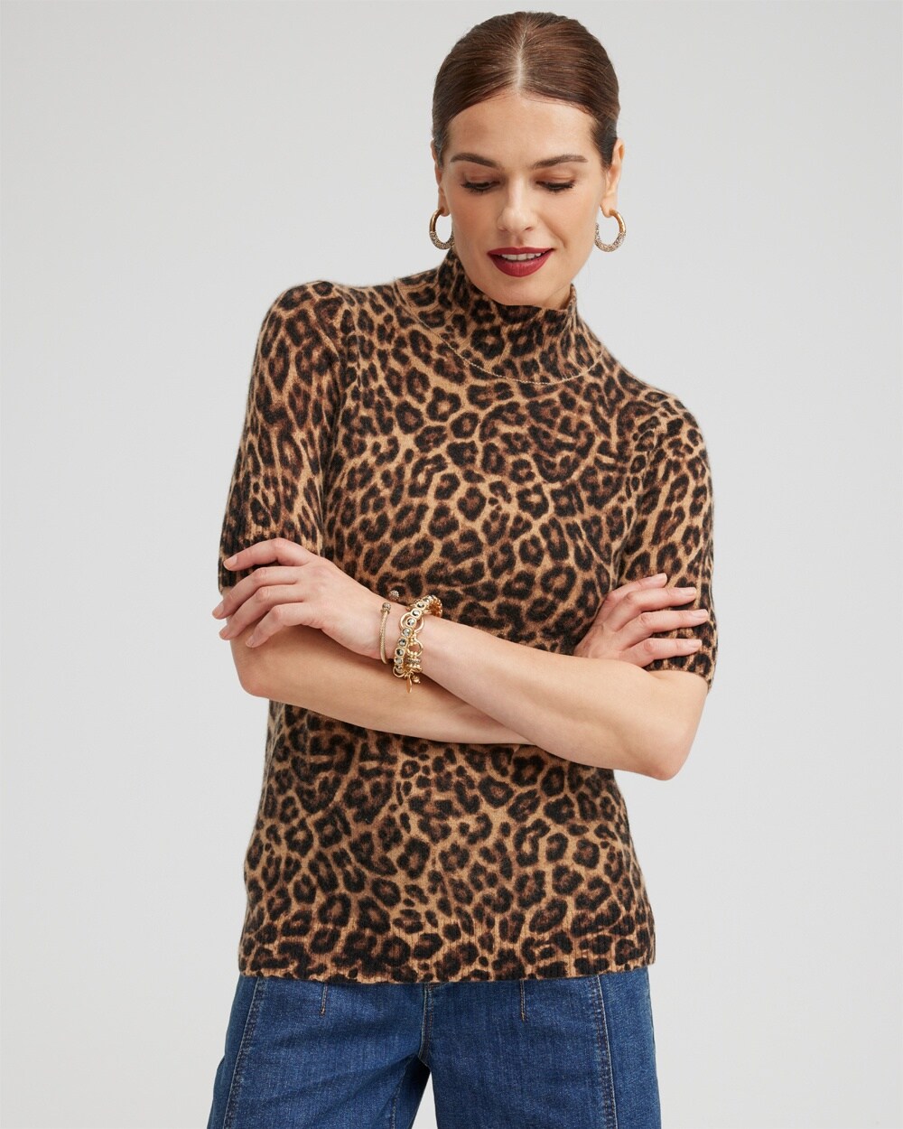 Cashmere Leopard Elbow Sleeve Sweater