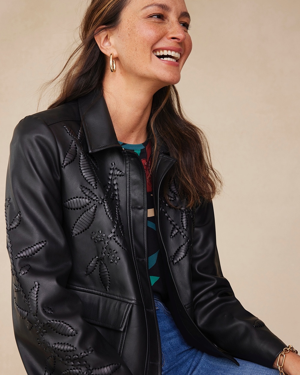 Cutwork Faux Leather Jacket