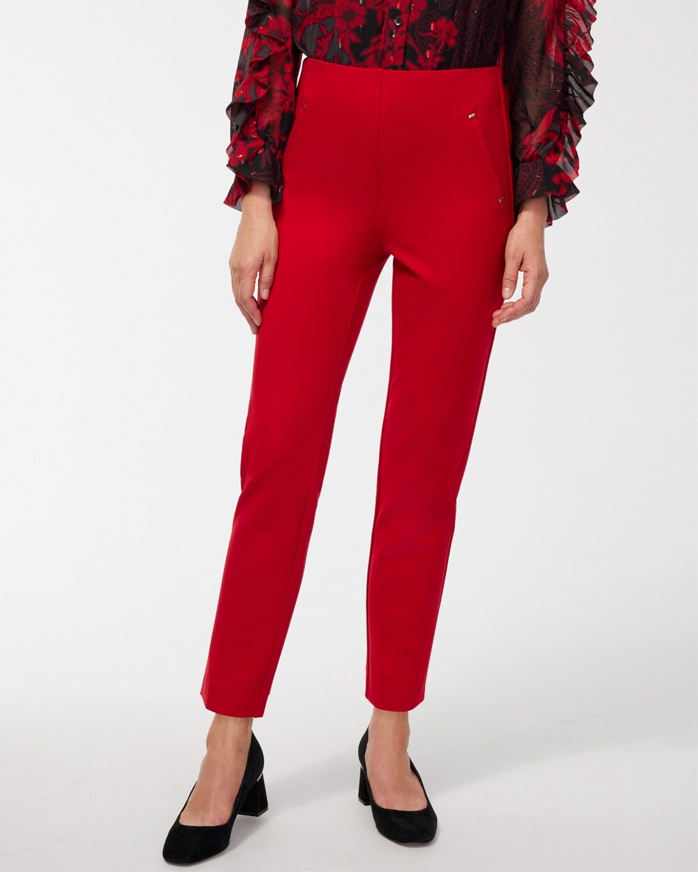 Chico's Juliet Ponte Trim Detail Ankle Pants In Red