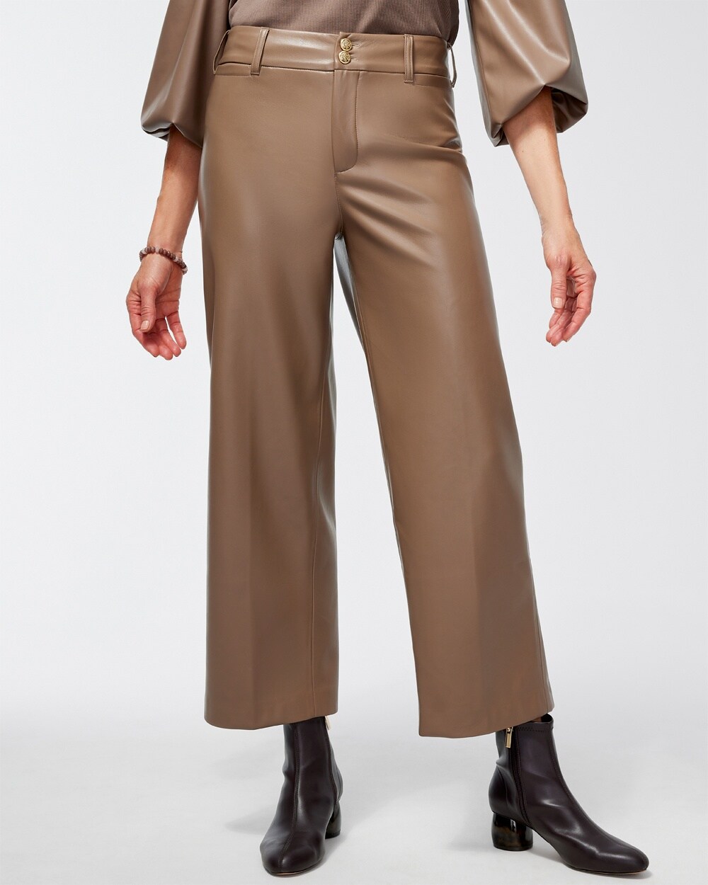 Faux Leather Wide Leg Cropped Pants