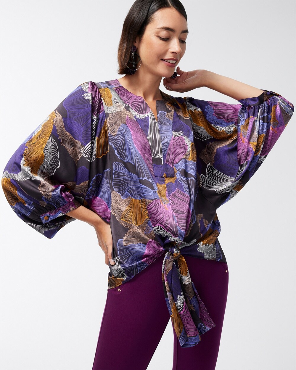 Abstract Print Tie-Front Shirt