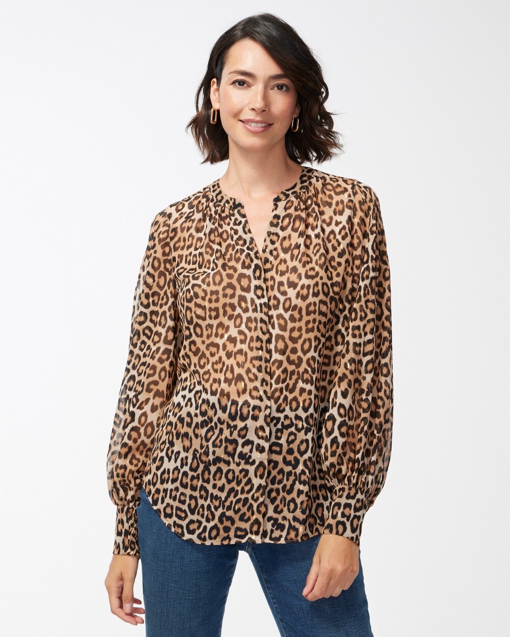 Cheetah Print Clip Dot Jacquard Shirt
