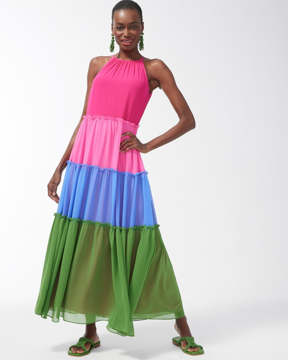 Petite Colorblock Halter Maxi Dress