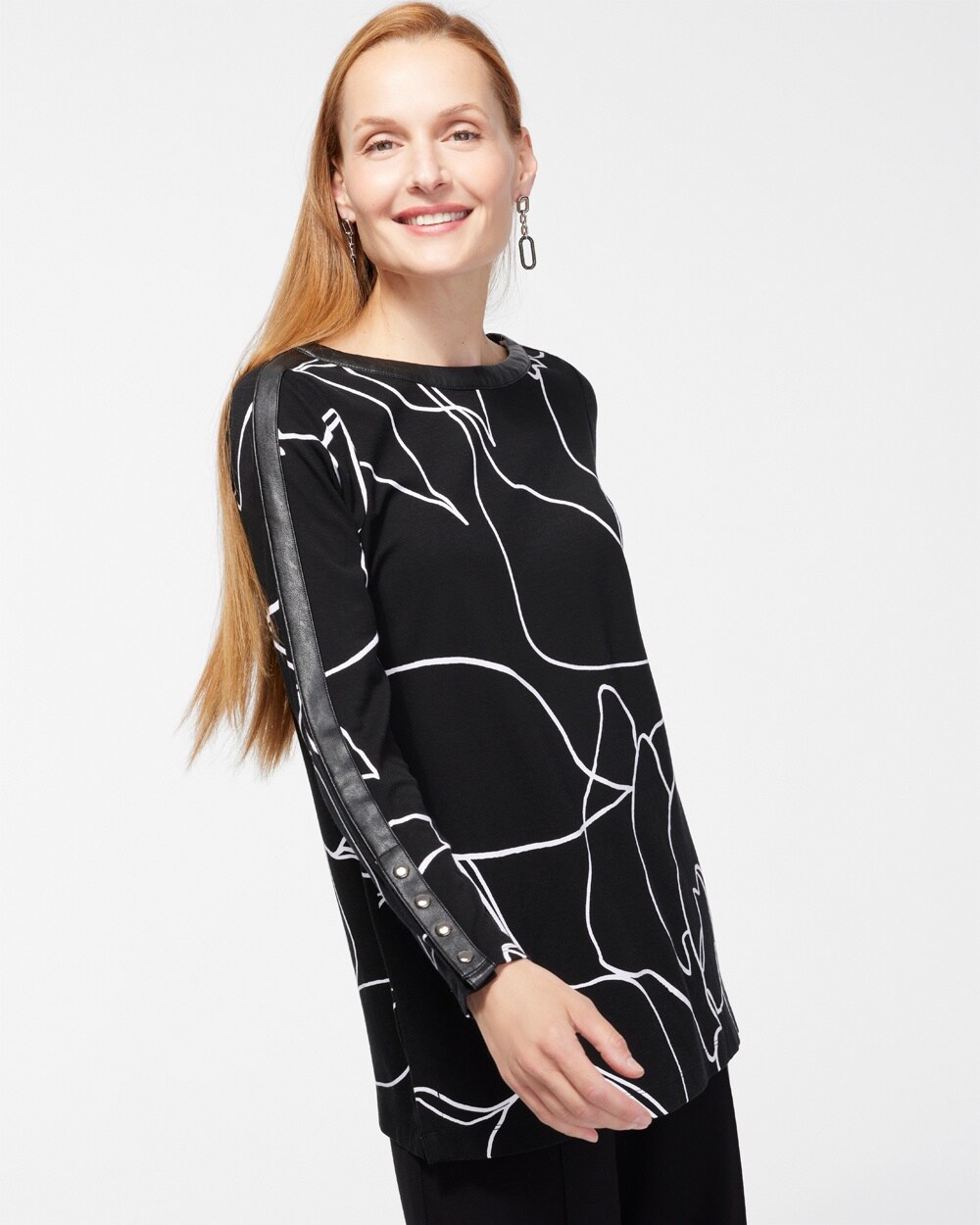 Ponte Faux Leather Inset Print Tunic
