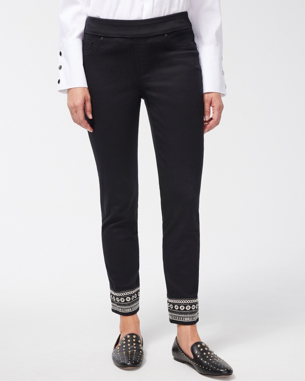 Faux Leather Trim Pull-on Jeggings