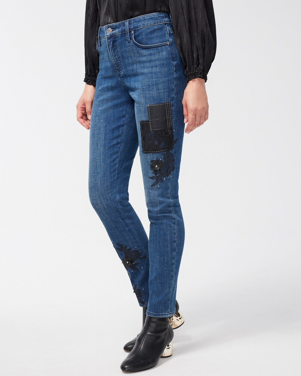 Petite Girlfriend Patchwork Ankle Jeans