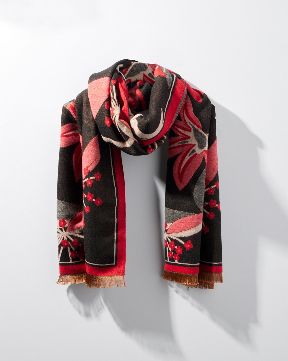 Red Floral Oblong Scarf
