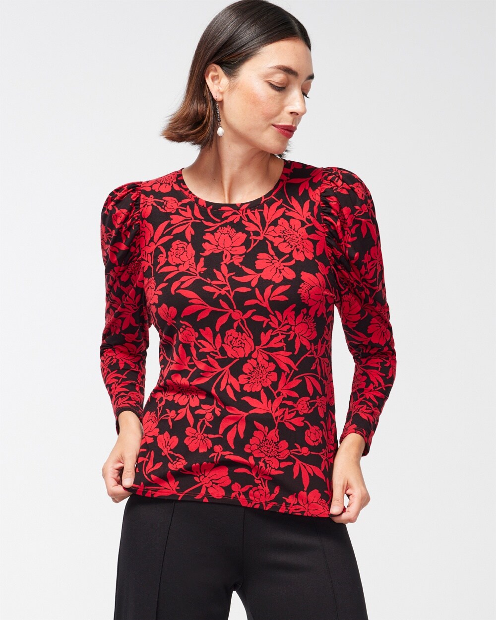 Touch of Cool Floral Ruched Sleeve Top
