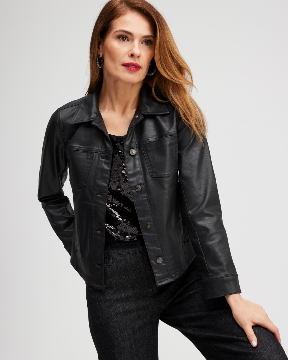 Chico's Coated Denim Jacket In Black