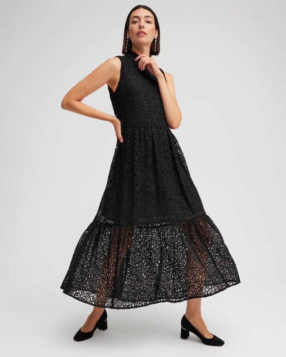 Black Label Lace Tiered Maxi Dress