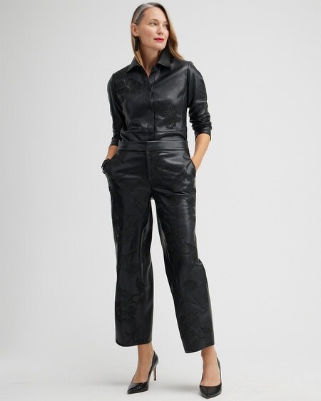Faux Leather Embroidered Wide Leg Pants - Chico's