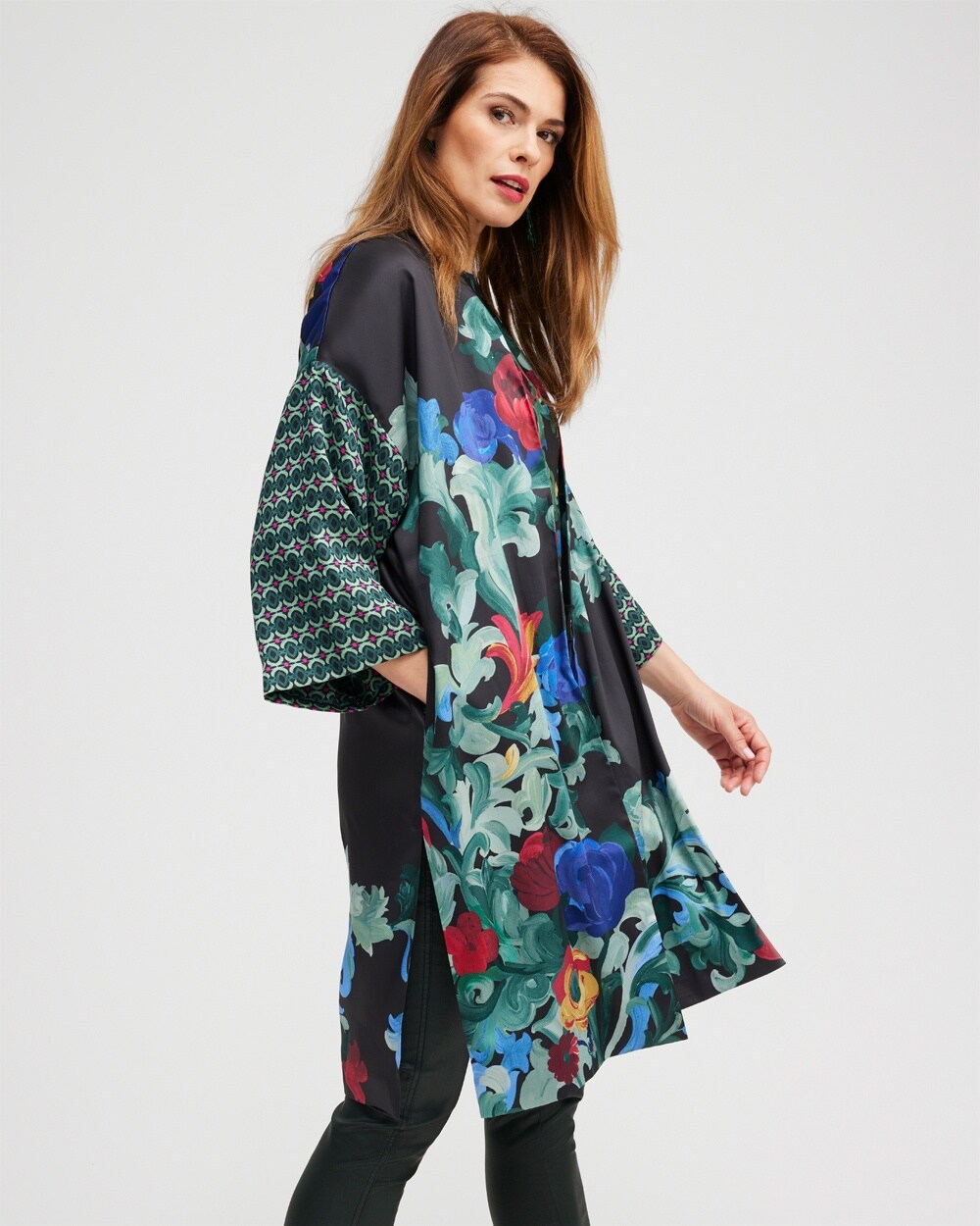 Mixed Floral Print Kimono