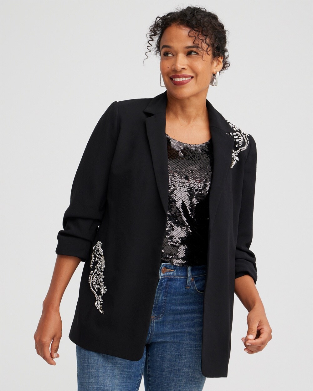Women's Crepe Embellished Soft Blazer in Black Size Small | Chico's