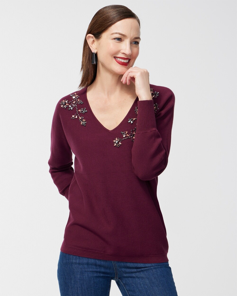 Gem Neckline Pullover Sweater
