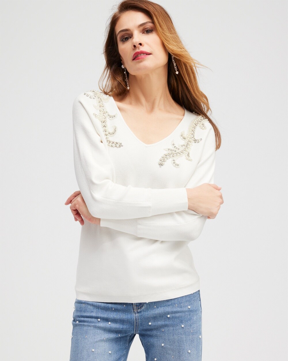 Faux Pearl Pullover Sweater