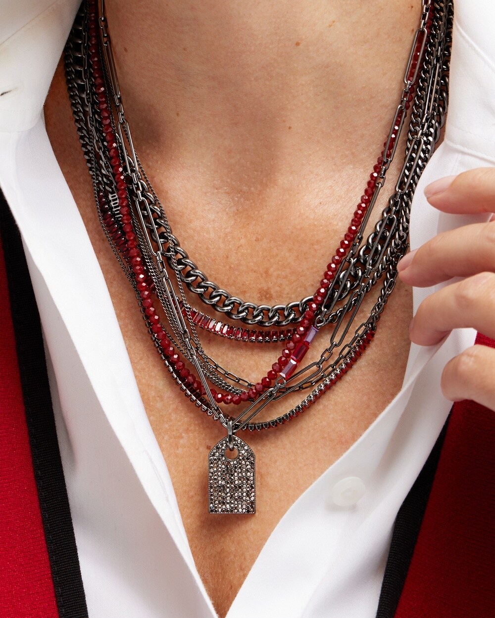 Red Multistrand Short Necklace