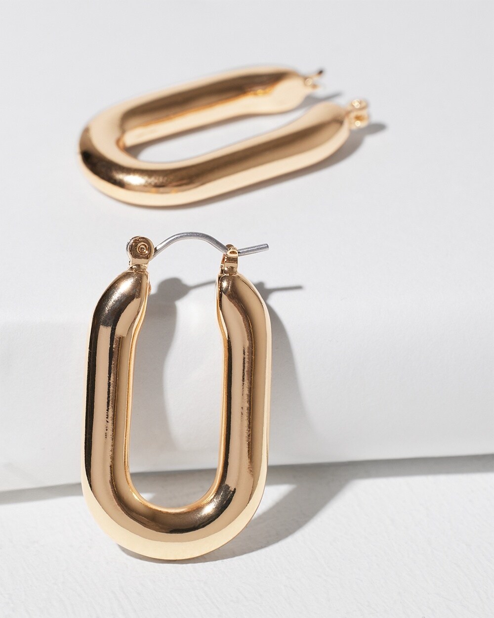 Gold Tone Oval Hoop Earrings