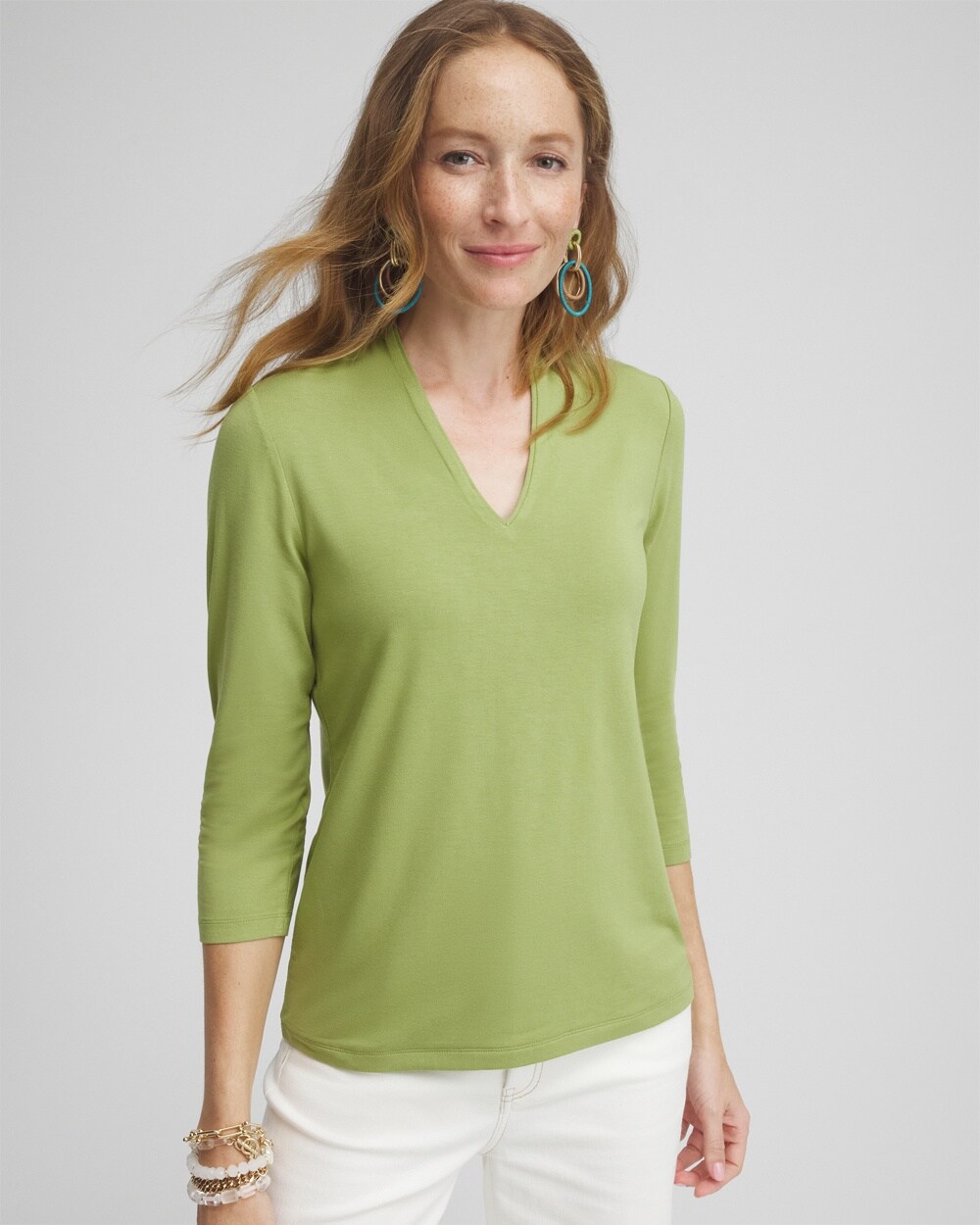 Chico's Touch Of Cool 3/4 Sleeve Tee In Spanish Moss Size Large |  In Green