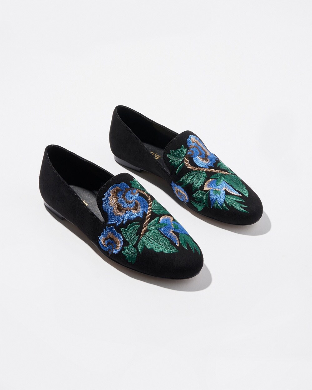 Vegan Suede Floral Embroidered Loafers