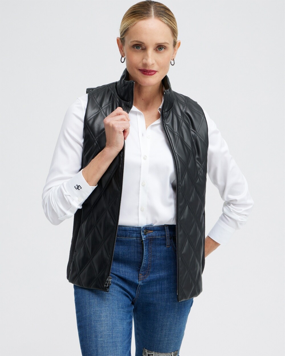Black Faux Leather Quilted Vest