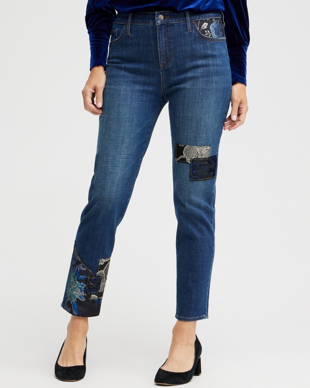 Girlfriend Patchwork Ankle Jeans