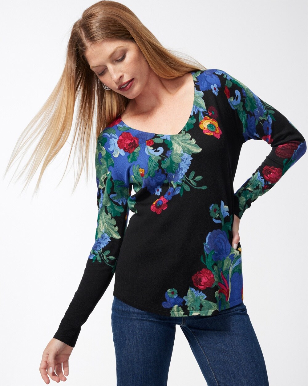 Floral V-neck Pullover Sweater
