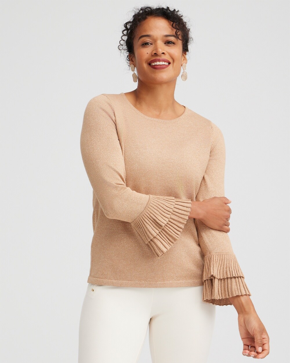 Lurex Pleat Sleeve Pullover Sweater video preview image, click to start video
