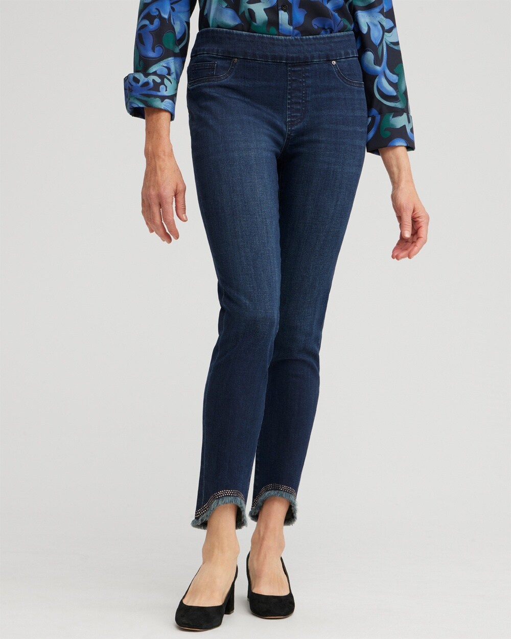 Petite Embellished Tulip Hem Pull-on Jeggings video preview image, click to start video