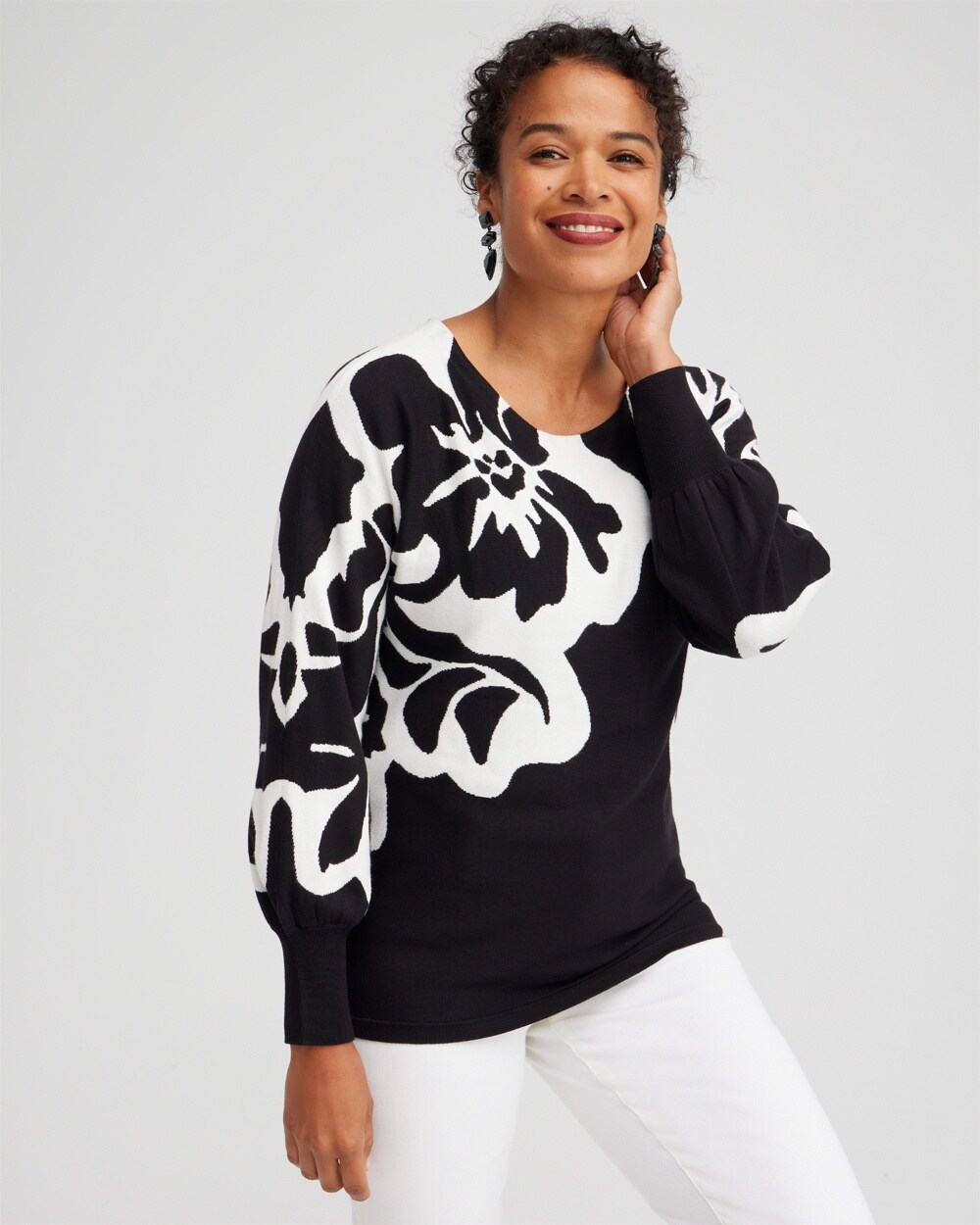 Contrast Print Pullover Sweater