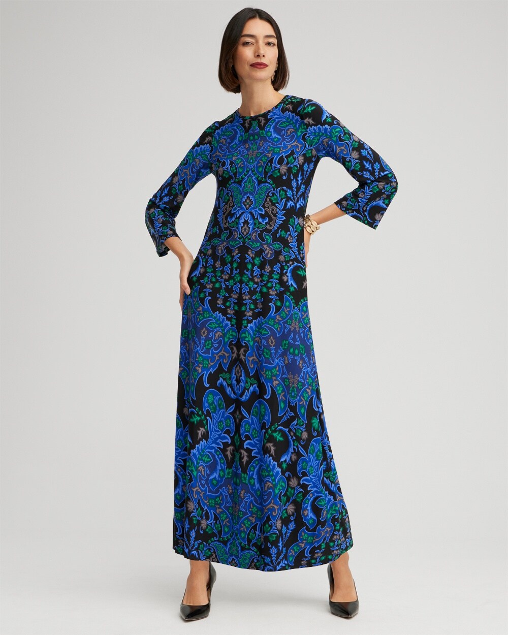 Petite Medallion Flare Sleeve Maxi Dress video preview image, click to start video