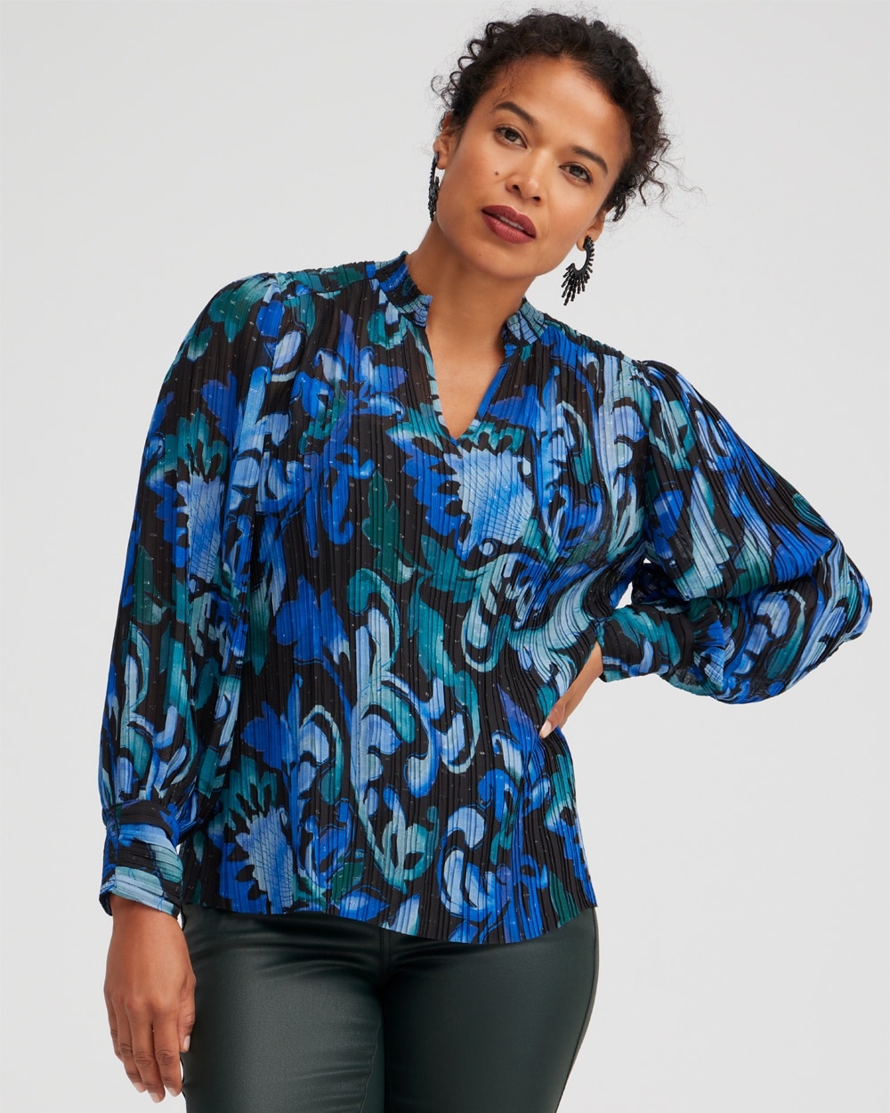 Scroll Print Pleat Sleeve Shirt