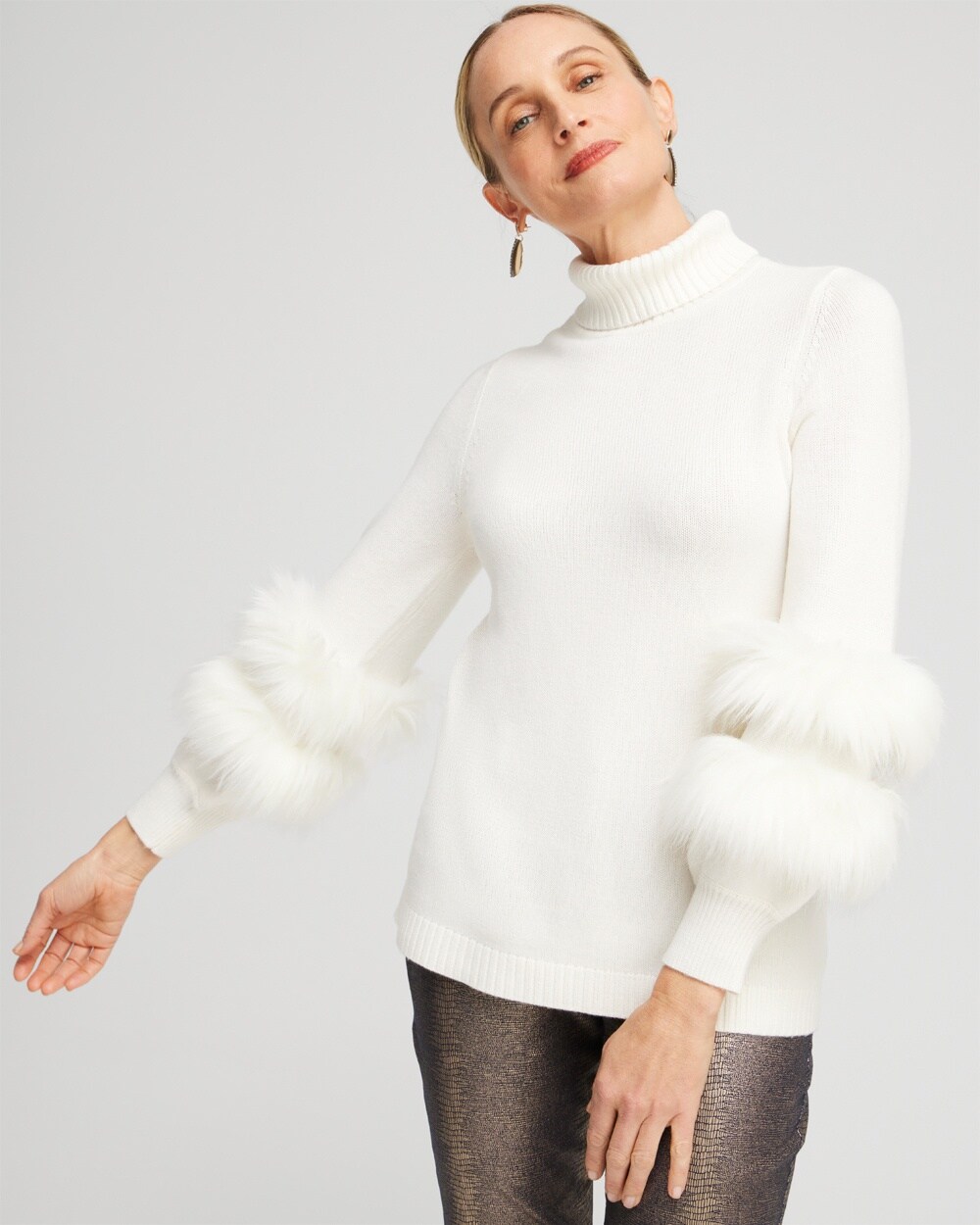 Faux Fur Trim Pullover Sweater
