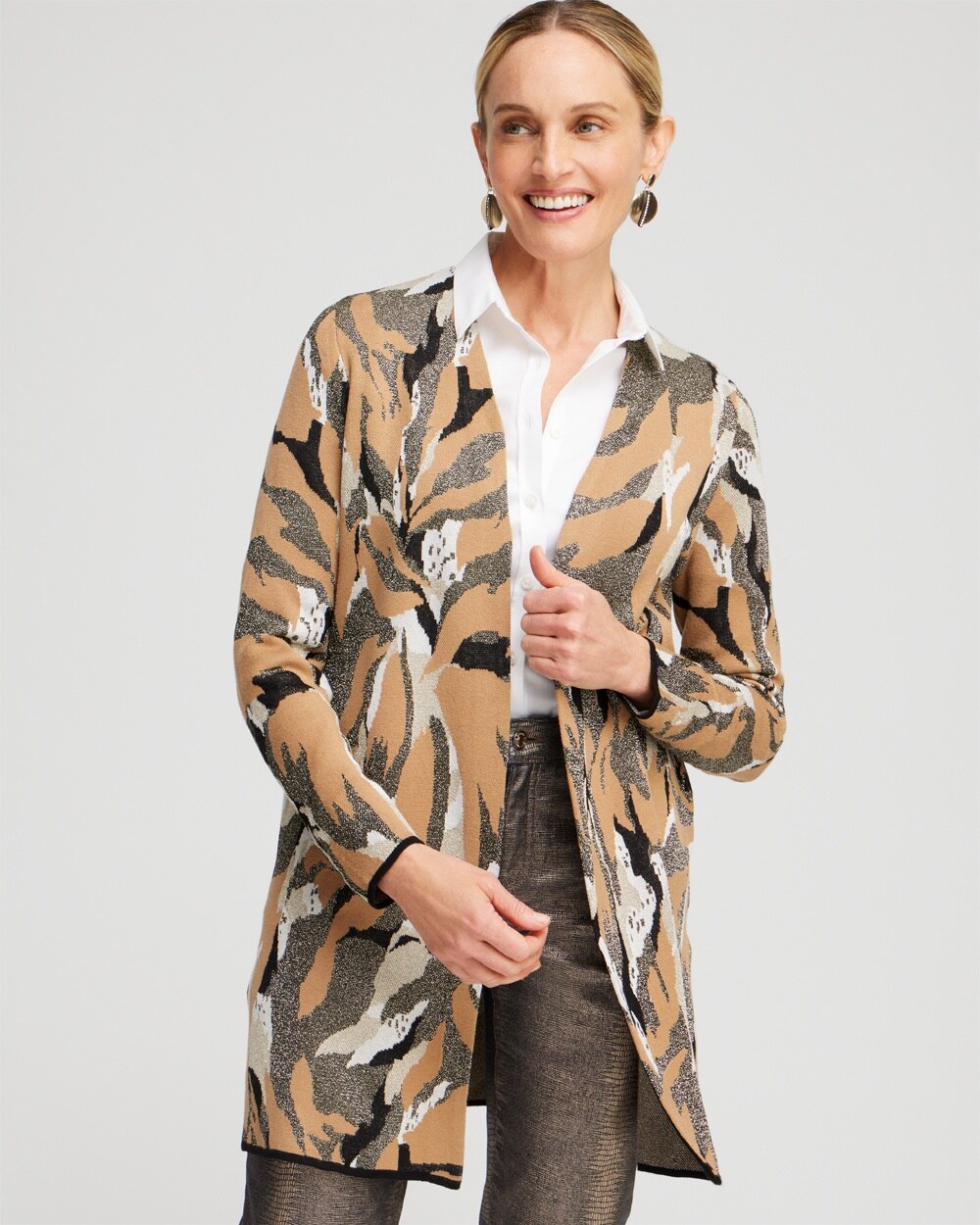 Lurex Abstract Print Cardigan video preview image, click to start video