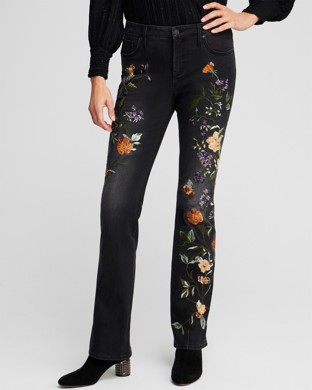 Petite Girlfriend Floral Flare Jeans