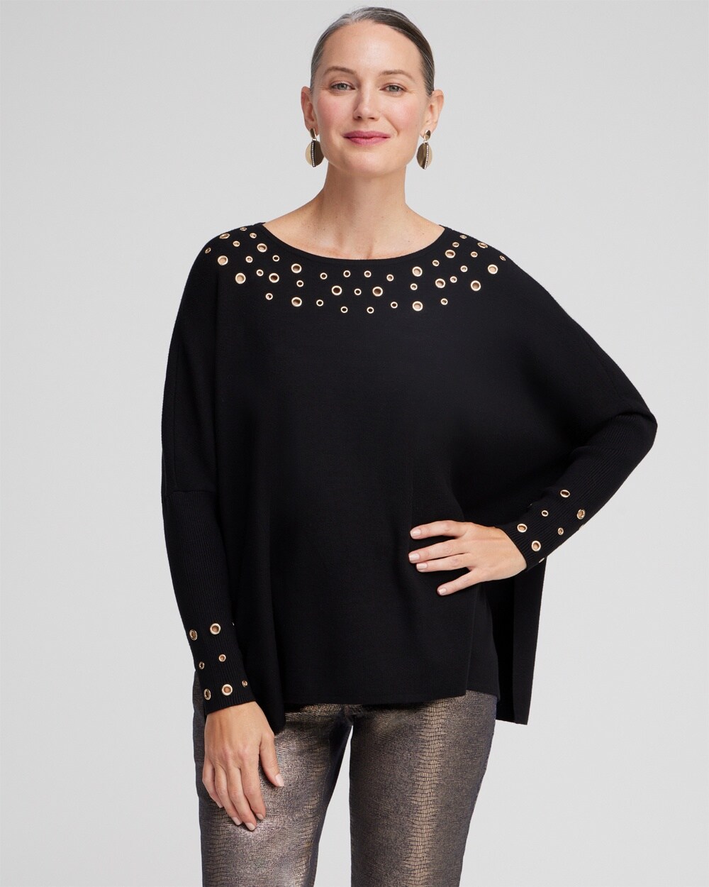 Grommet Detail Sweater Poncho