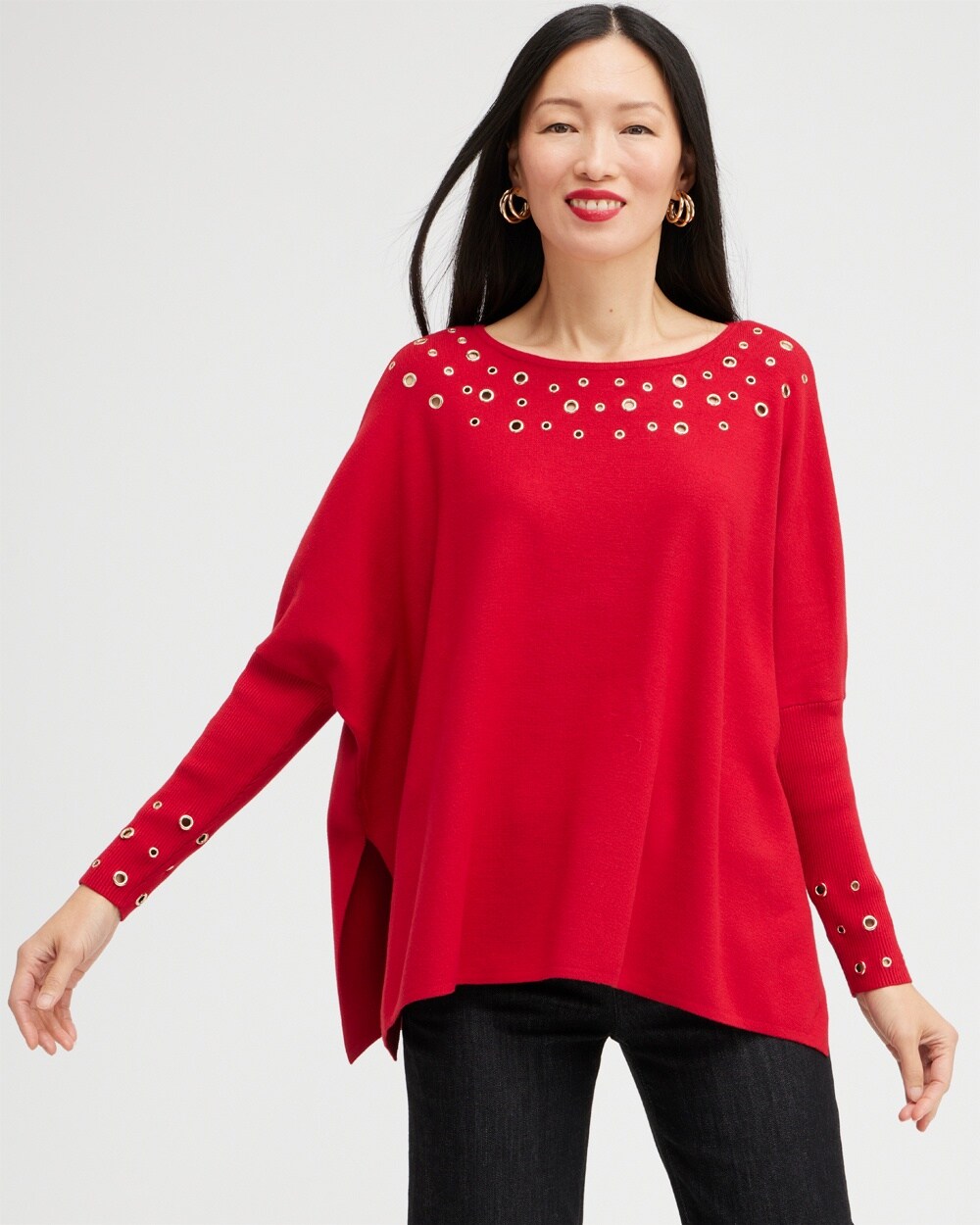Grommet Detail Sweater Poncho
