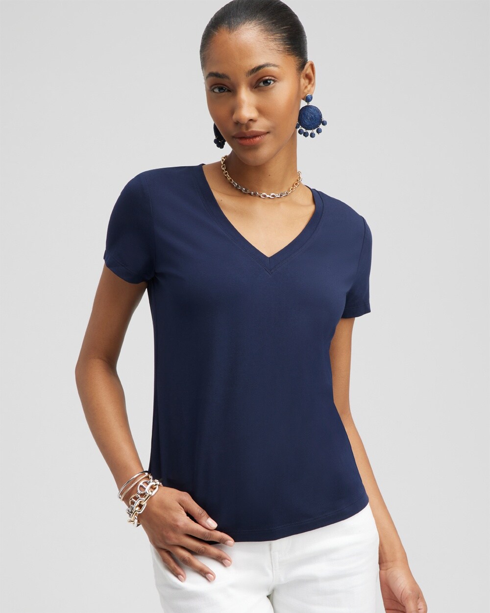 Shop Chico's V-neck Perfect Tee In Navy Blue Size 4/6 |