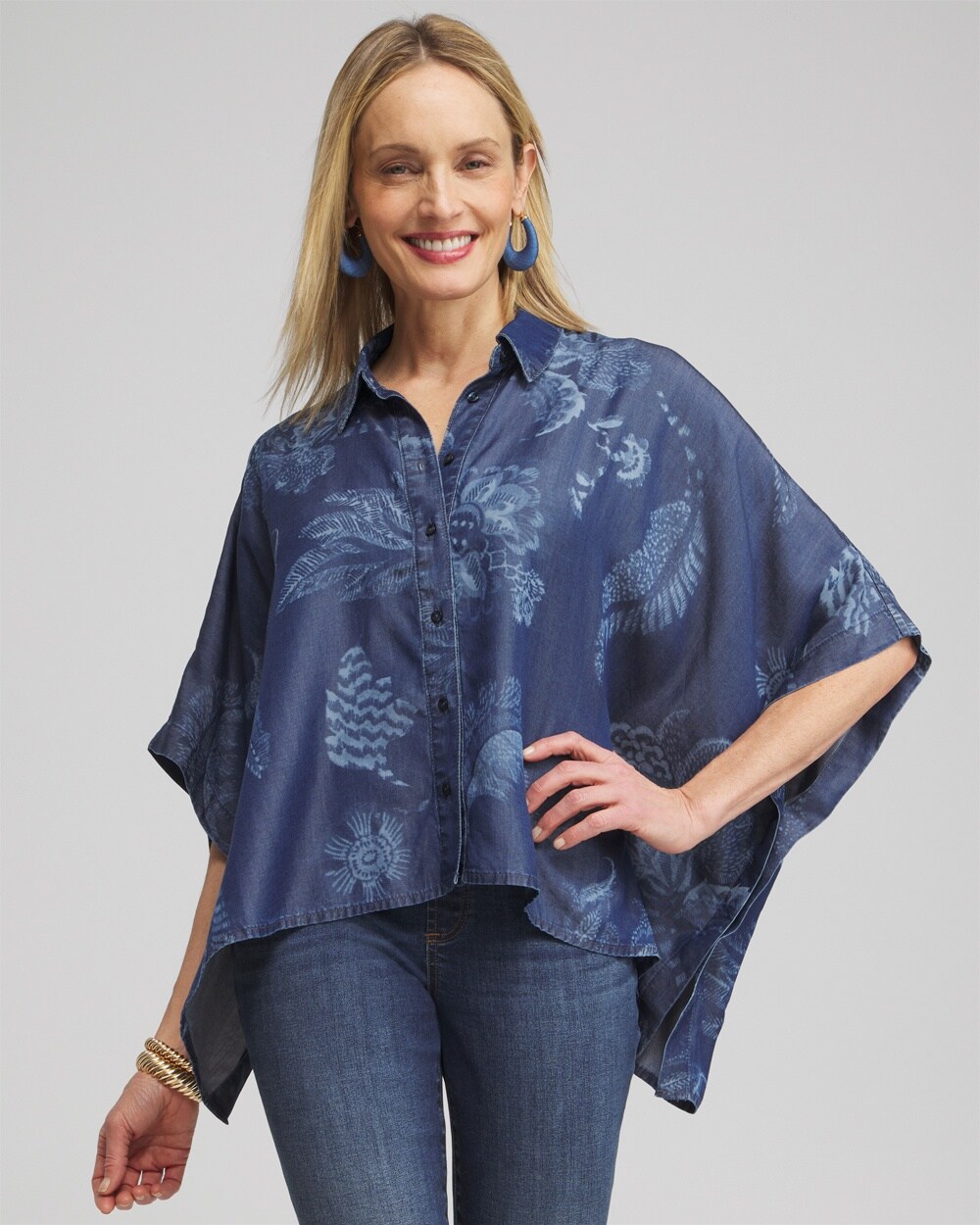 Floral Button Front Poncho