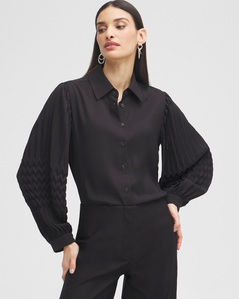 Chico's Pleated Blouse In Black Size 18 |  Black Label
