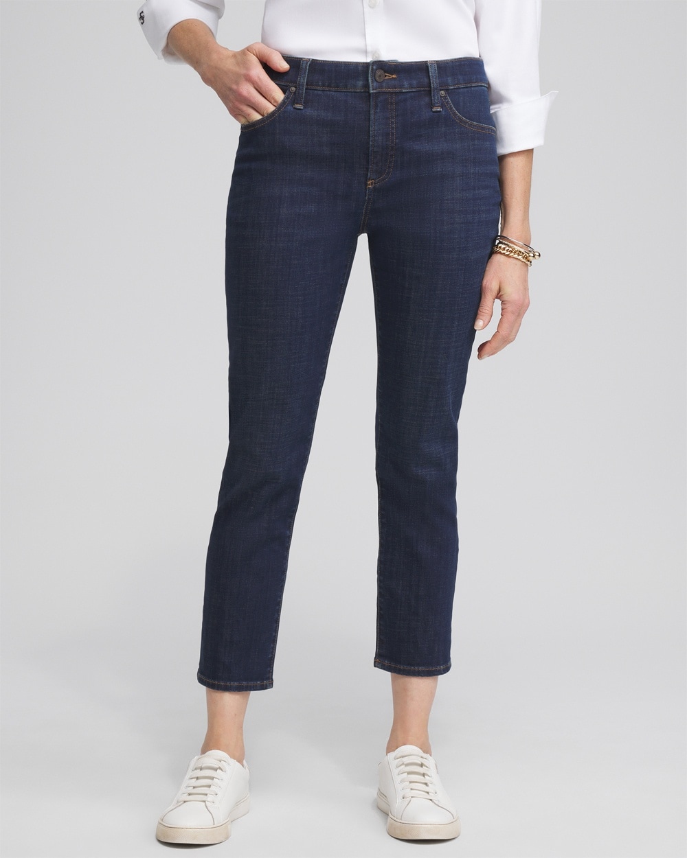 Petite Girlfriend Tonal Applique Cropped Jeans - Chico's