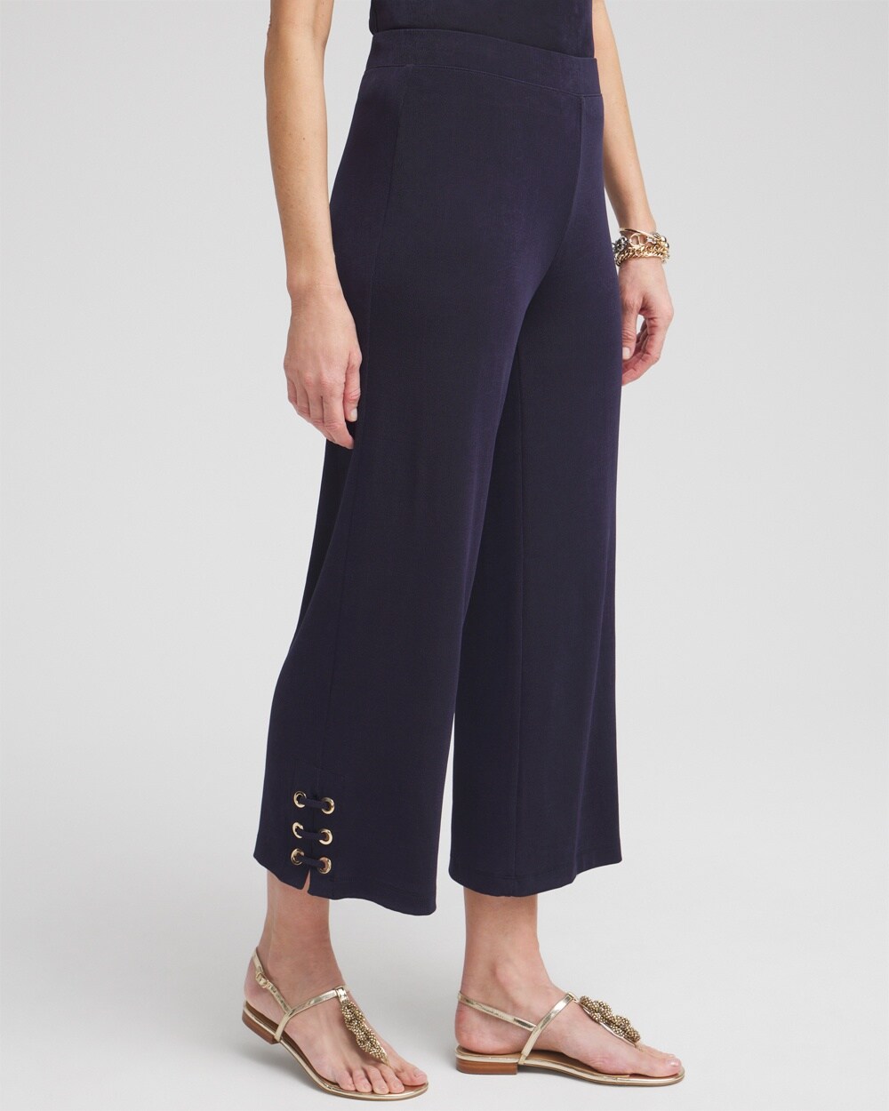 Shop Chico's Wrinkle-free Travelers Lace Up Cropped Pants In Navy Blue Size 0/2 |  Travel Clothing