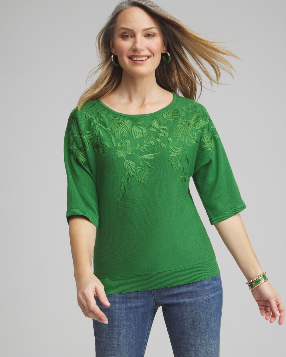 Shop Chico's Embellished Dolman Pullover Sweater In Verdant Green Size 16/18 |