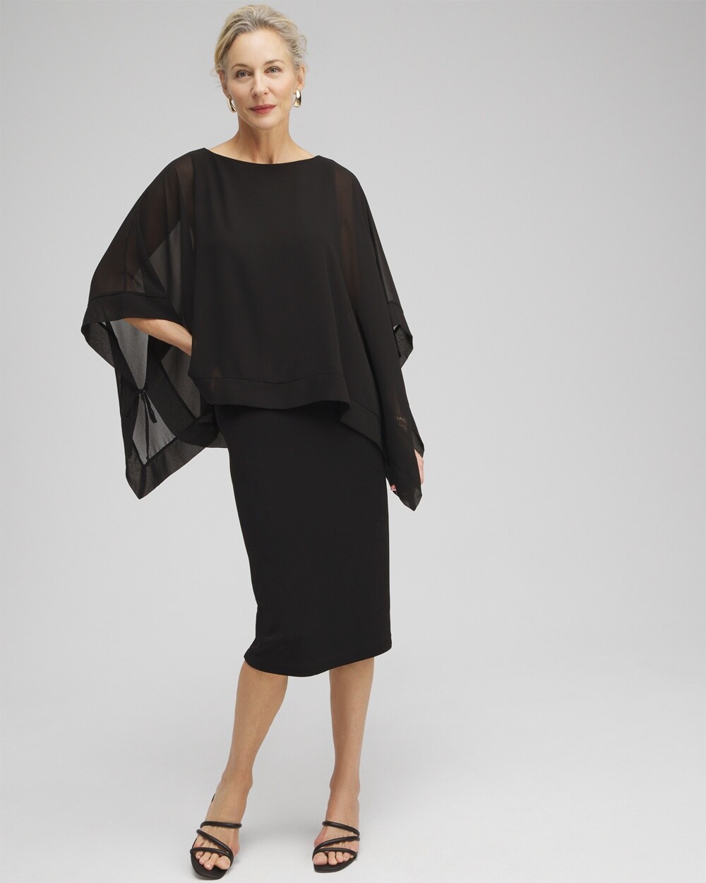 Chico's Wrinkle-free Travelers Chiffon Overlay Dress In Black Size 0/2 |  Travel Clothing