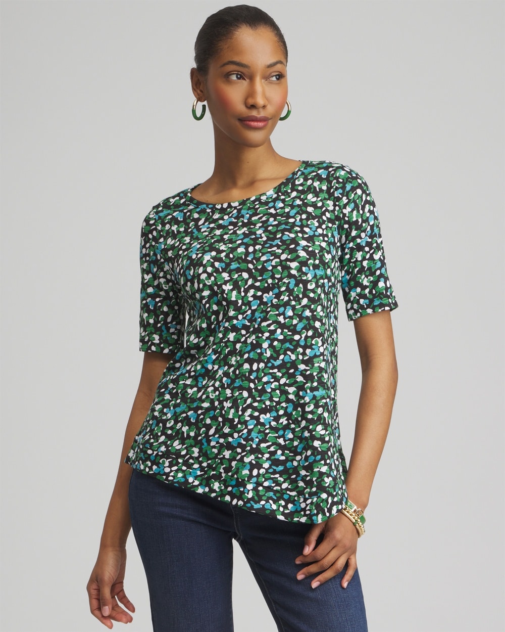 Shop Chico's Dots Asymmetrical Elbow Sleeve Tee In Verdant Green Size 20/22 |