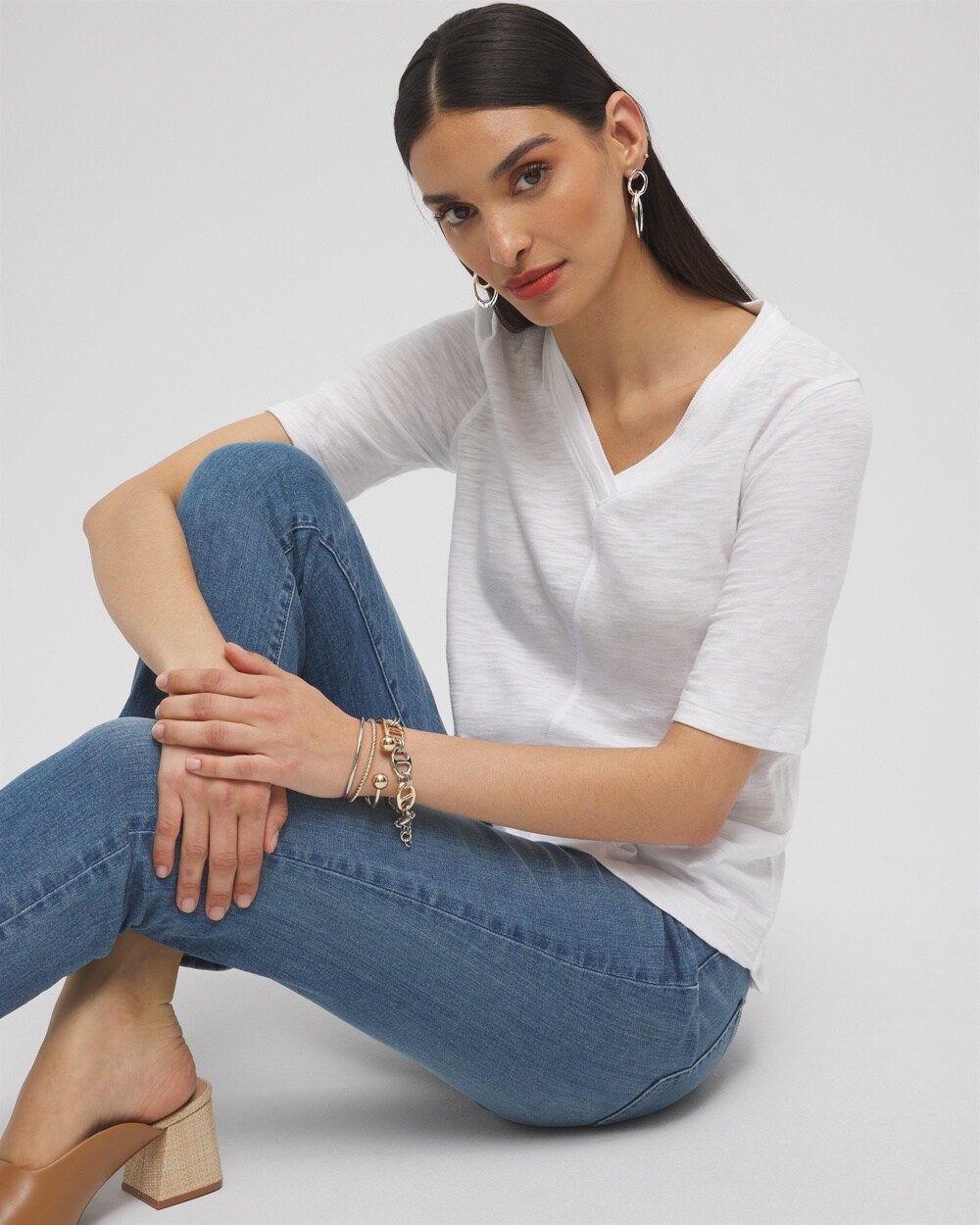 Chico's Elbow Sleeve A-line Tee In White
